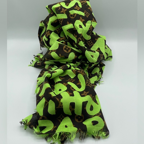 Louis Vuitton x Stephen Sprouse Graffiti Neon Green Monogram Scarf Stole Wrap - Picture 2 of 12